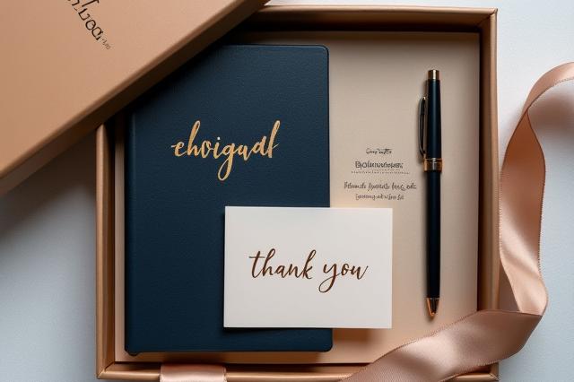 Luxurious corporate gift box with a personalized, hand-lettered touch for clients or employees.